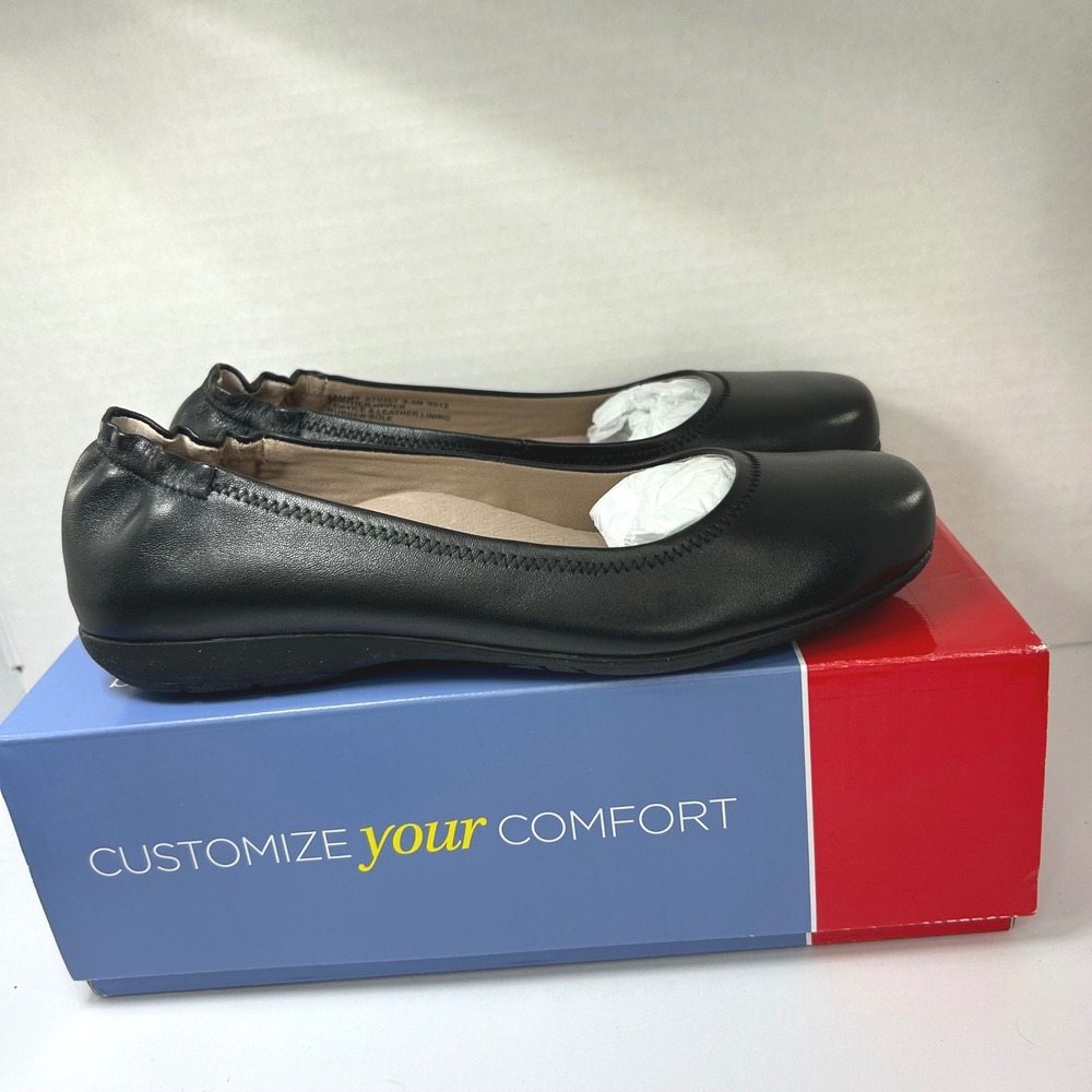 Minimalist Abeo Tammy Ballet Flat 8.5N Corporate Chic Black Leather Orthotic